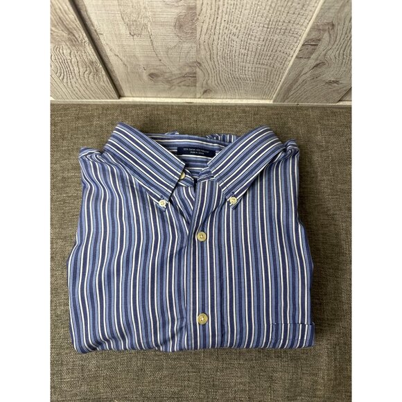 Chaps Mens Blue White Striped Button Down Collared Shirt Long Sleeve Size Large - Picture 3 of 6